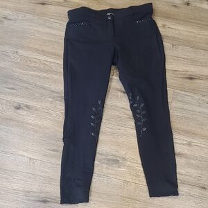 QHP Katie Full Seat Riding Breeches. Grip Leaf Design, Rhinestone Accent Sz L